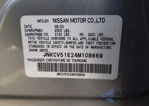 2004 Infiniti G35 z USA, uszkodzony, nr VIN JNKCV51E24M108669